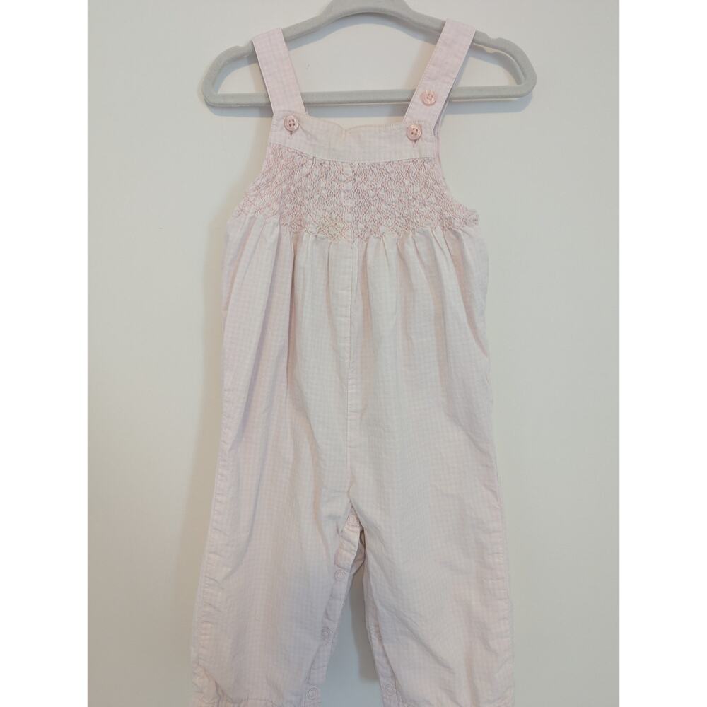 Janie and Jack Baby Girl Pink Smocked Romper Overalls 6–12 Months Cotton
